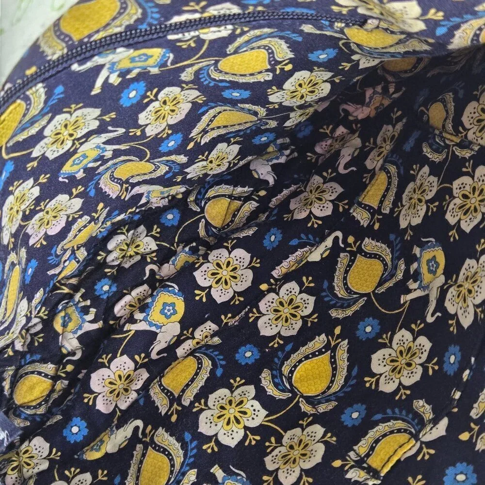 Vera Bradley Cotton Quilted Crossbody Shoulder Bag Floral Elephants Blue Yellow